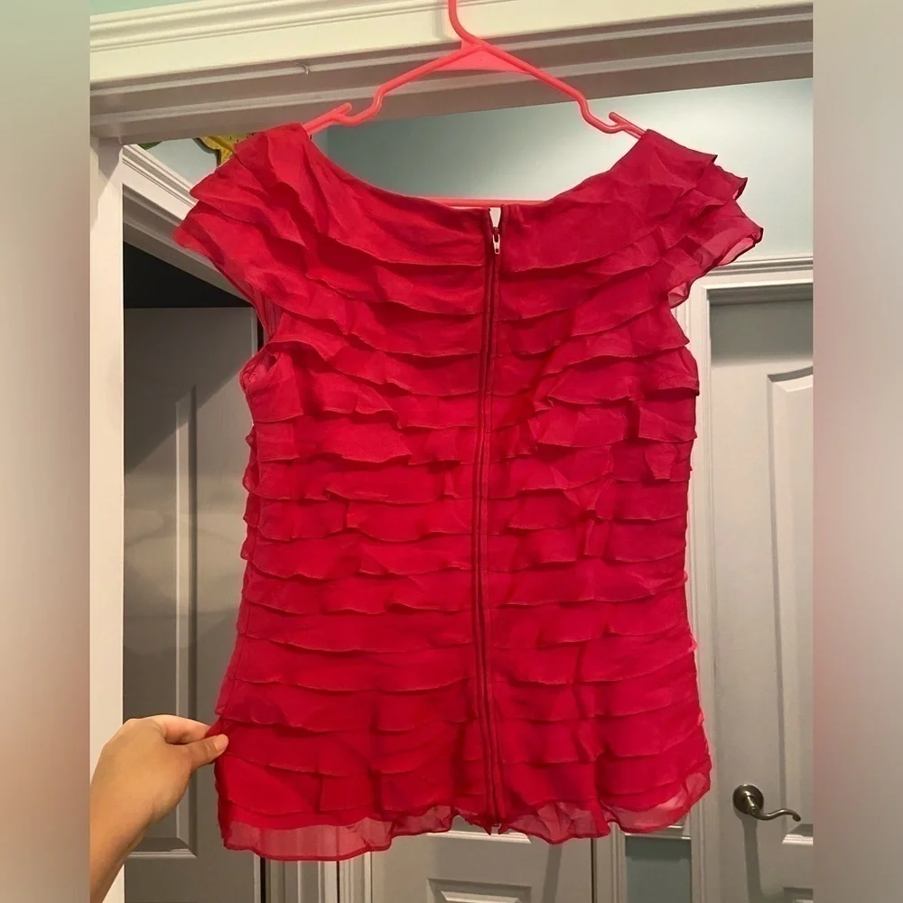 Tadashi Shoji Vintage 100% Silk Pink Ruffle Blouse - Picture 2 of 5